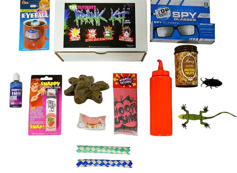 Prank kit - STEP-BY-STEP INSTRUCTIONS - With the prank set for boys and girls you can follow along with the colorfully illustrated guide to learn how to pull off the best pranks. COMPLETE KIDS PRACTICAL JOKE KIT INCLUDES - 1 joke and prank book, crazy eyeglasses, trick camera, trick gum, whoopee cushion, baby dinosaur eggs trick, fake …